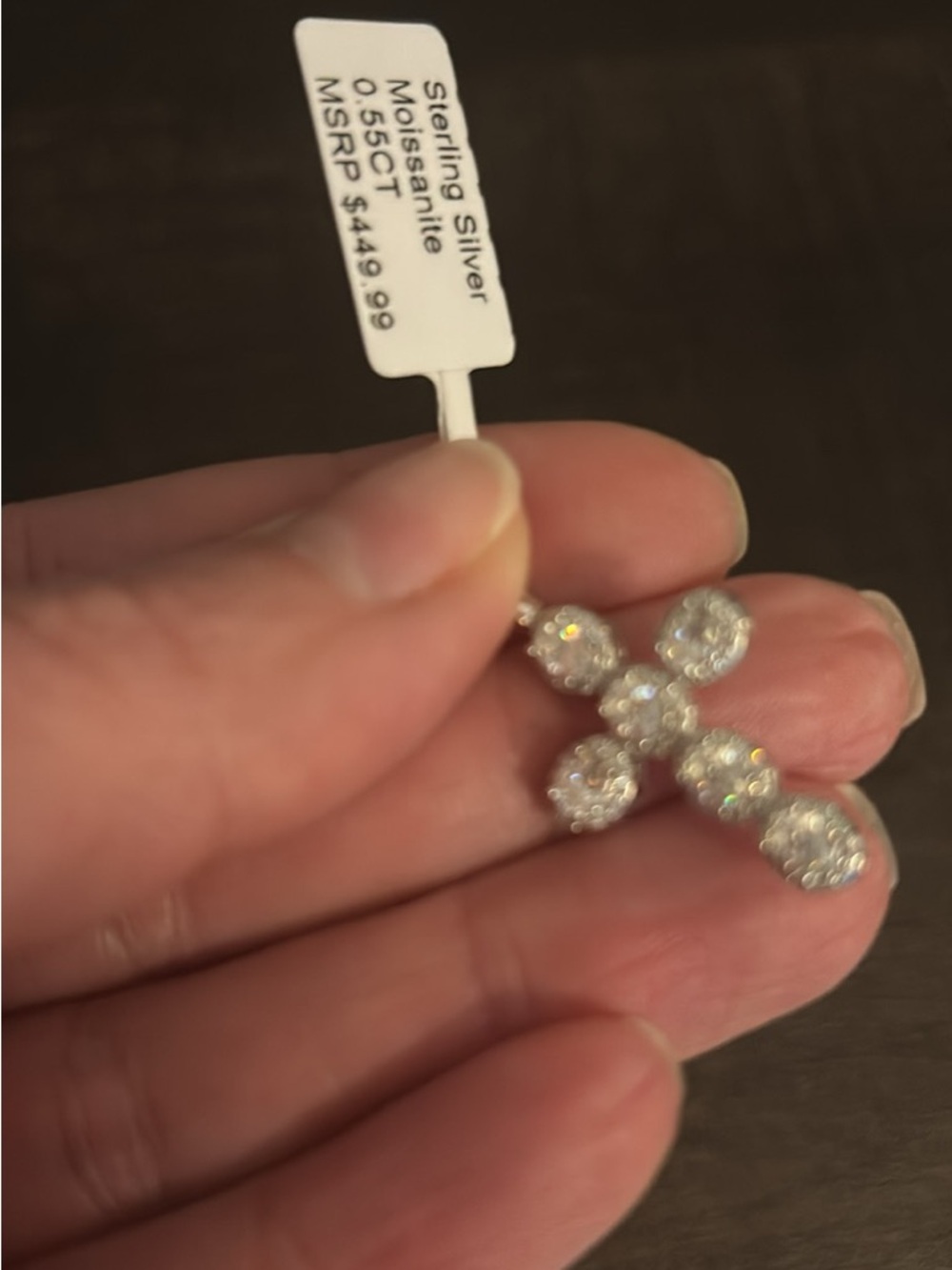 Sterling Silver Moissanite Cross Pendant - White